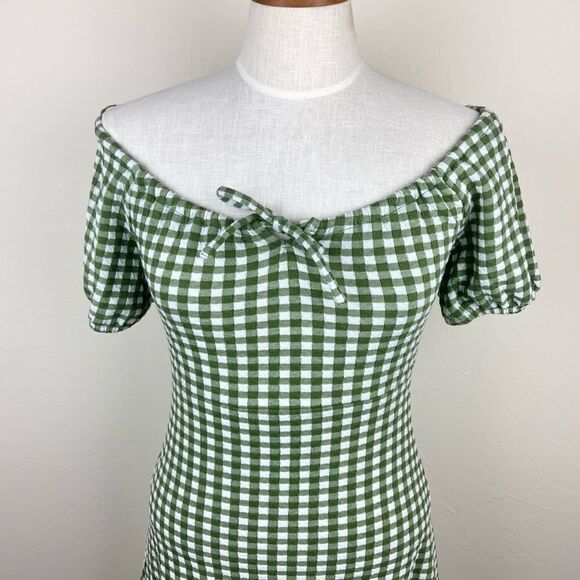 Madewell Jacquard Puff-Sleeve Mini Dress - Green Gingham Check - Picture 4 of 7